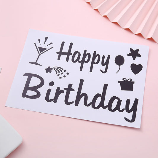 Sticker Autocolant pentru Baloane, Tematica Aniversare, Model Happy Birthday, 29x21 cm, Negru