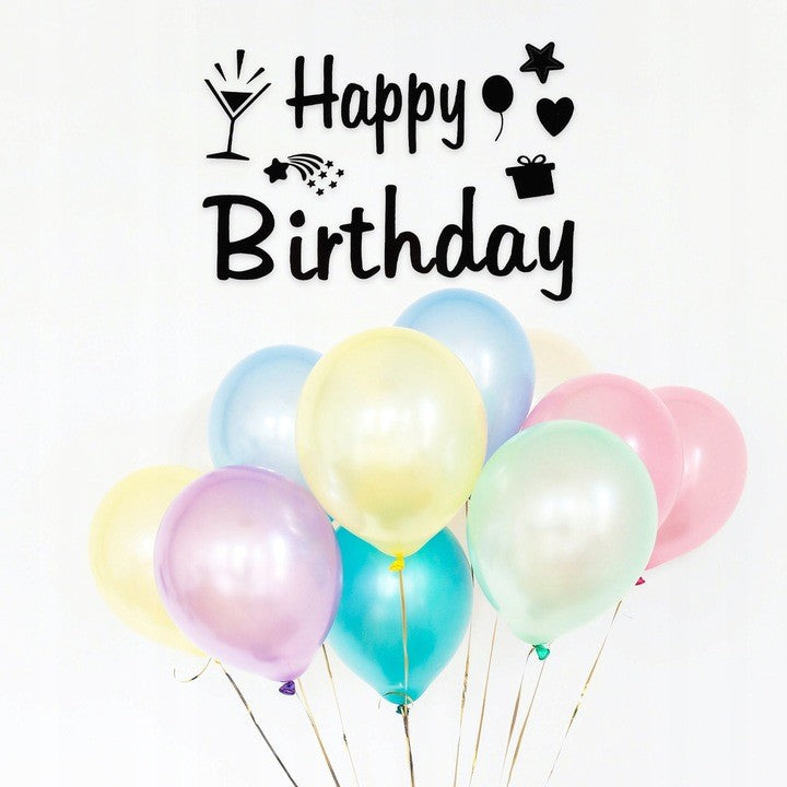 Sticker Autocolant pentru Baloane, Tematica Aniversare, Model Happy Birthday, 29x21 cm, Negru