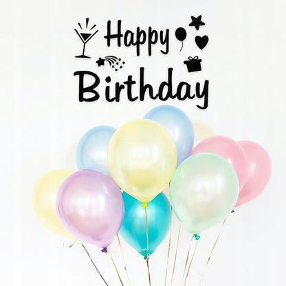 Sticker Autocolant pentru Baloane, Tematica Aniversare, Model Happy Birthday, 29x21 cm, Negru
