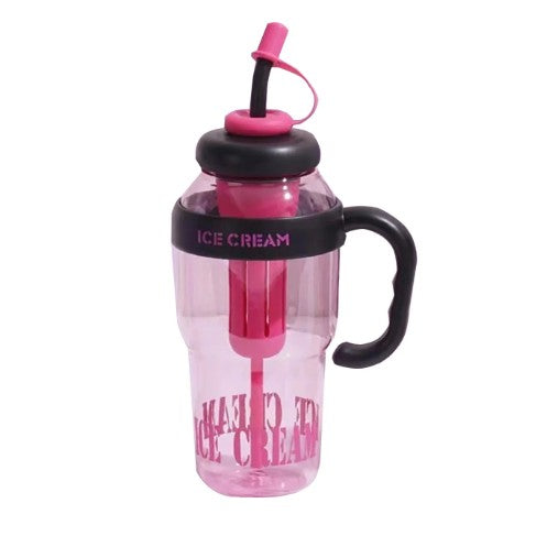 Sticla de Apa, Termica, Mentinere 6 Ore, 1400 mL, cu Pai si Capac, PP si Silicon, cu Maner Negru, 25.5x7.5 cm, Roz