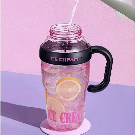 Sticla de Apa, Termica, Mentinere 6 Ore, 1400 mL, cu Pai si Capac, PP si Silicon, cu Maner Negru, 25.5x7.5 cm, Roz