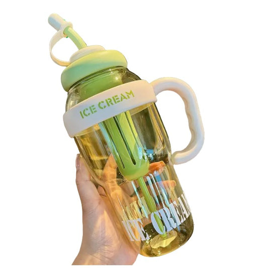 Sticla de Apa, Termica, Mentinere 6 Ore, 1400 mL, cu Pai si Capac, PP si Silicon, cu Maner Alb, 25.5x7.5 cm, Verde