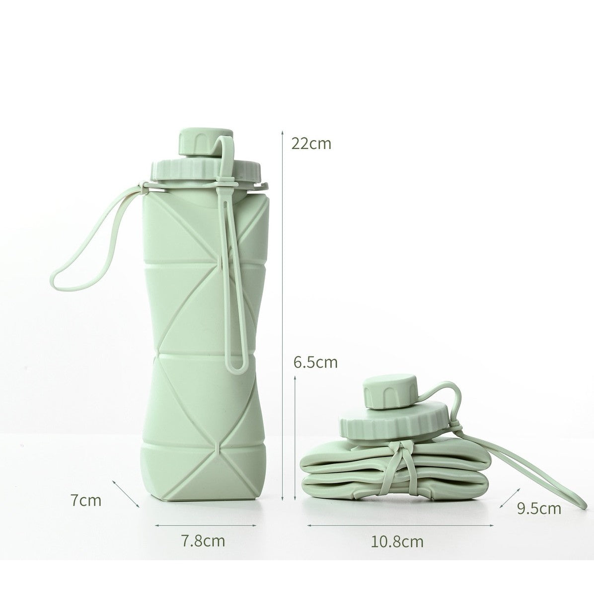 Sticla de apa pliabila, din silicon,reutilizabila, rezistenta la temepreturi ridiate, usor de depozitat si carat, 22 x 7.8 cm, 600 ml, verde