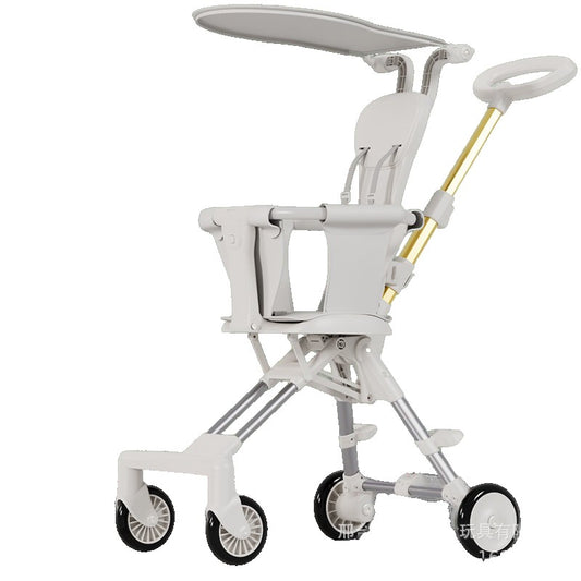 Carucior Pliabil, 1-3 Ani, Reversibil, 4 Roti, Parasolar, din Aliaj de Aluminiu + Plastic + Textil, 52 x 42 x 90 cm, Alb