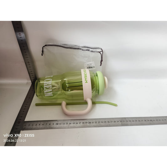 Sticla de Apa, Termica, Mentinere 6 Ore, 1400 mL, cu Pai si Capac, PP si Silicon, cu Maner Alb, 25.5x7.5 cm, Verde