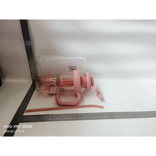 Sticla de Apa, Termica, Mentinere 6 Ore, 1400 mL, cu Pai si Capac, PP si Silicon, cu Maner Alb, 25.5x7.5 cm, Roz Deschis