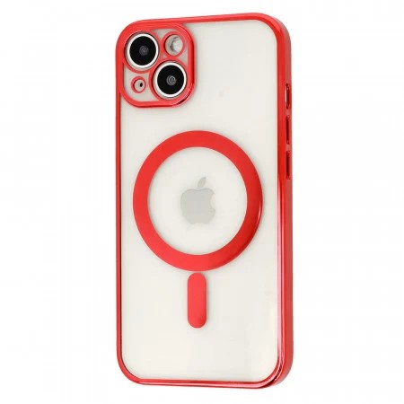Husa MagSafe pentru Apple iPhone 12 Pro, Full Cover, Protectie camera, Margini colorate Electroplating, Magnetica, Incarcare Wireless, Rosu