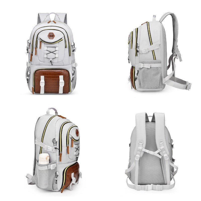 Rucsac Multifunctional pentru Calatorie, pentru Alpinism, Voiaj, Drumetii, din Panza Oxford, 34x16x52 cm, Alb