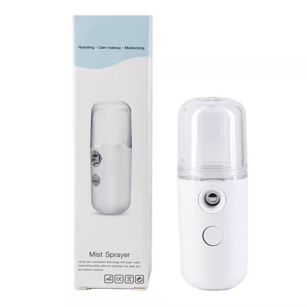 Spray de Hidratare Facială cu Tehnologie Nano, Hidratare, Igienizare, Abur Rece, Încărcare USB, Capacitate 30 mL, 10cm, Alb