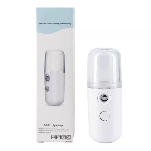 Spray de Hidratare Facială cu Tehnologie Nano, Hidratare, Igienizare, Abur Rece, Încărcare USB, Capacitate 30 mL, 10cm, Alb