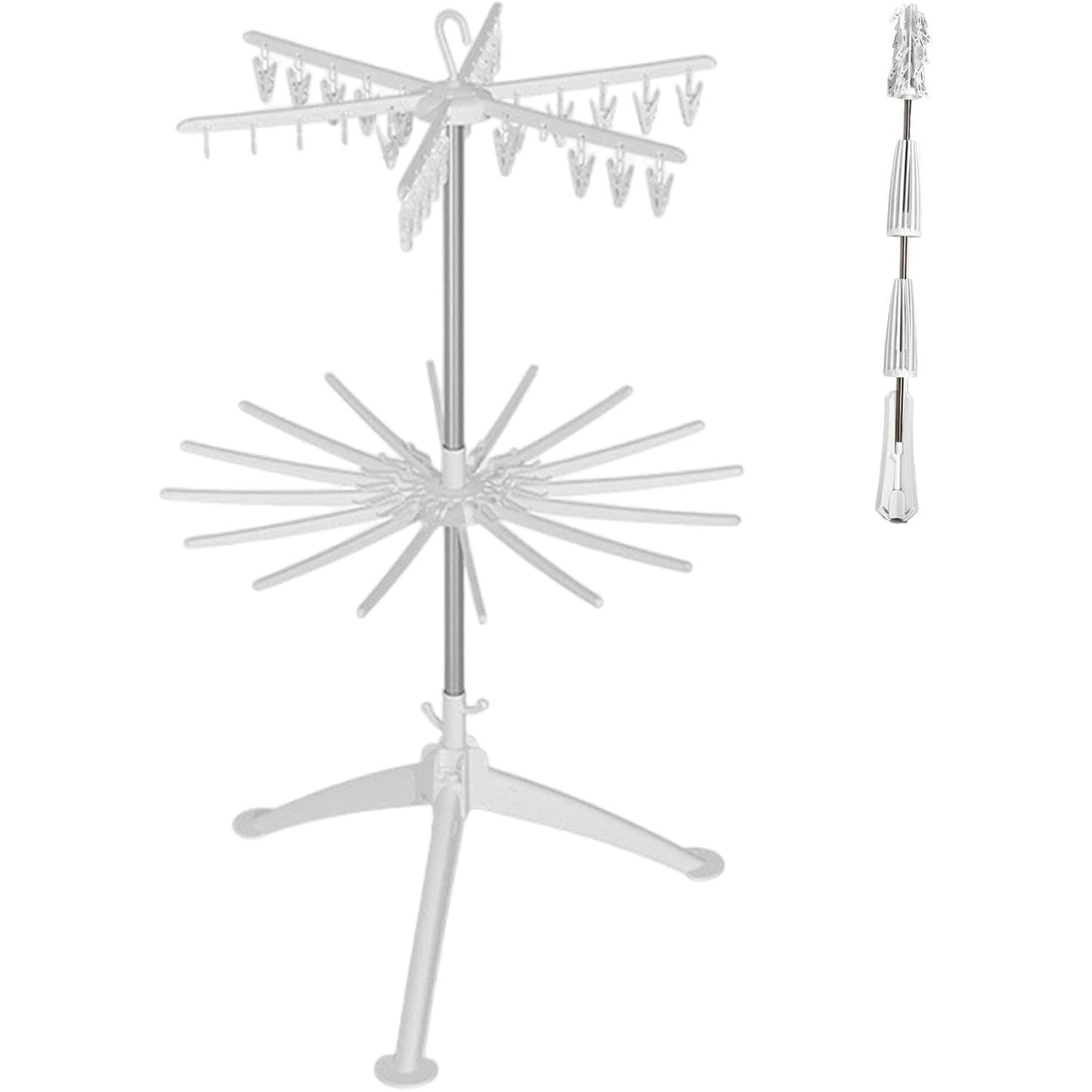 Uscator de Rufe Vertical, 2 Niveluri, Pliabil, din ABS+PP+Otel Inoxidabil, Rotire 360 Grade, 130 x 75 cm, Alb