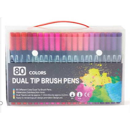 Set 80 Carioci, pe Baza de Apa, 2 Tipuri de Varf, 1-2 mm, 0.4 mm, Corp Carioca Negru, din Plastic, Multicolor