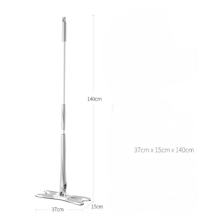 Mop Plat, cu Sistem de Stoarcere, 2 Lavete Incluse, Lungime Telescopica 140 cm, Argintiu