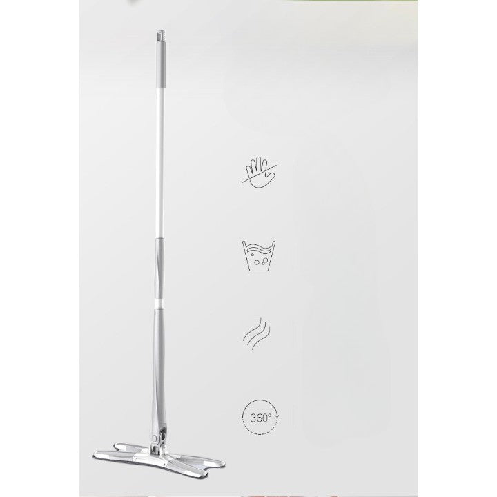 Mop Plat, cu Sistem de Stoarcere, 2 Lavete Incluse, Lungime Telescopica 140 cm, Argintiu