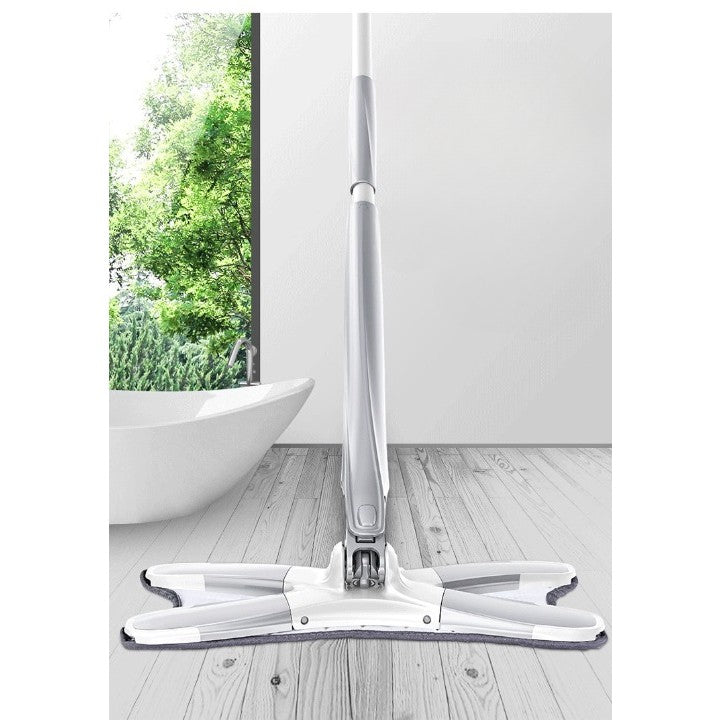 Mop Plat, cu Sistem de Stoarcere, 4 Lavete Incluse, Lungime Telescopica 140 cm, Argintiu